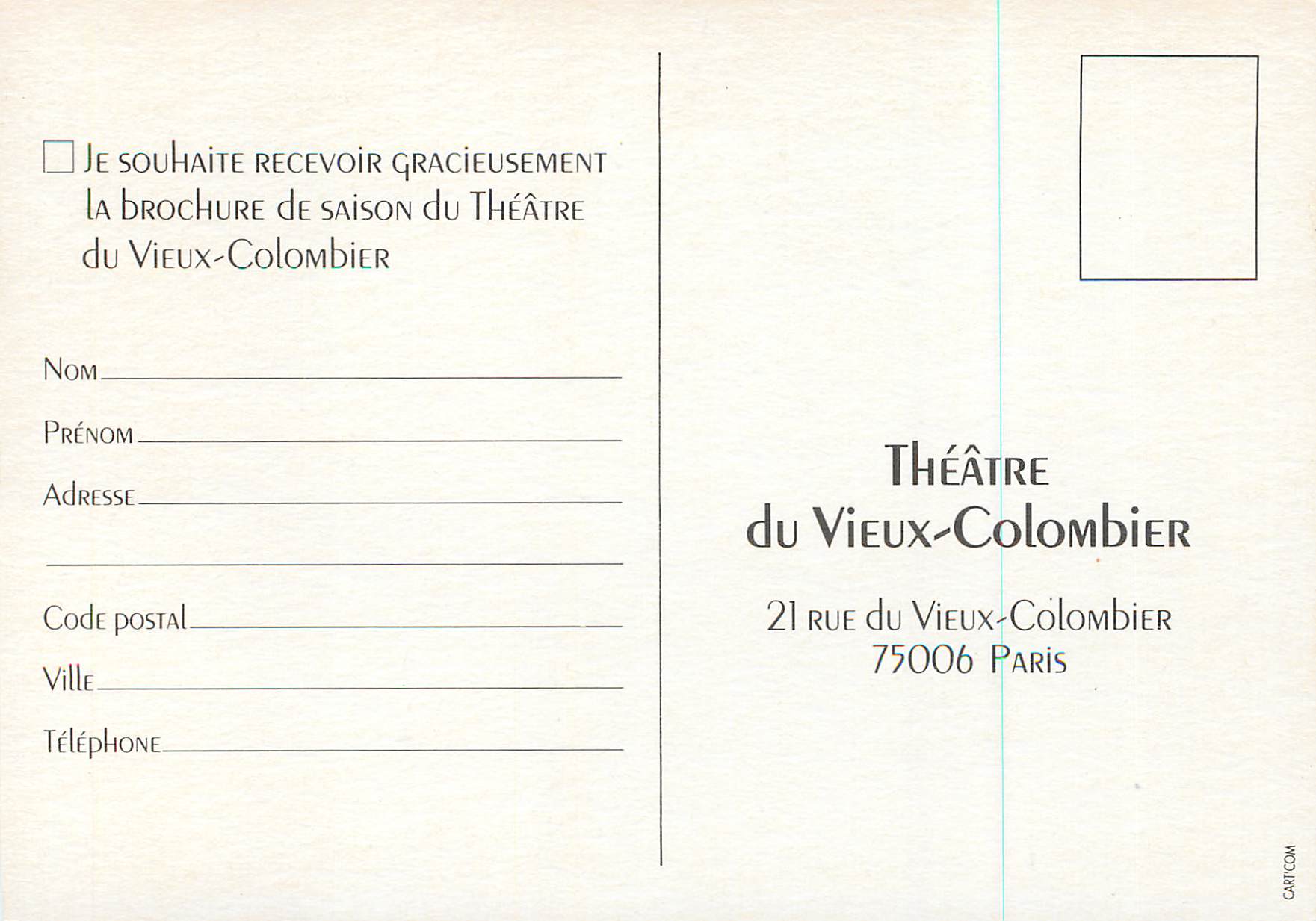 CPM Theatre du Vieux Colombier Dubillard Grumberg Duras Racine Rue du vieux Colombier Paris — Rückseite