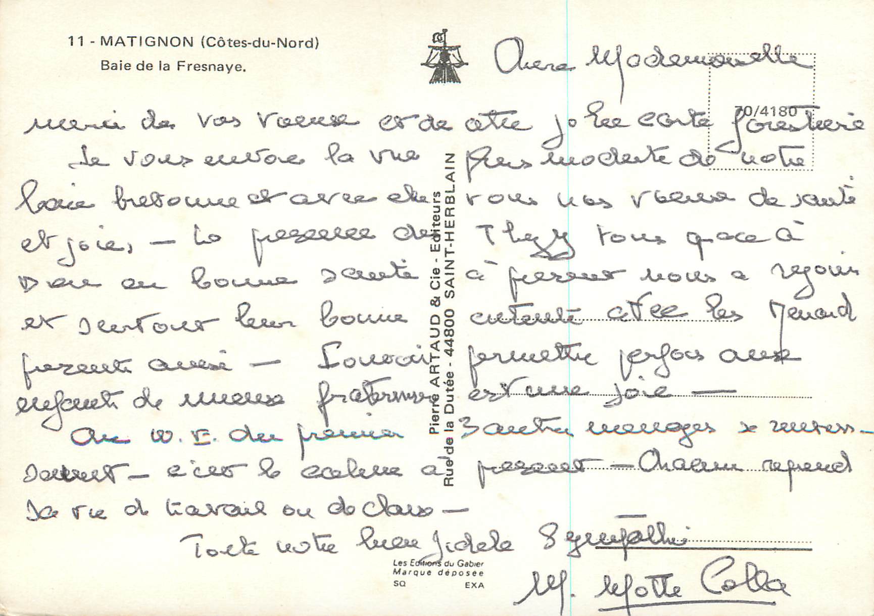 CPM Matignon (Cote du Nord) Baie de la Fresnaye — Rückseite