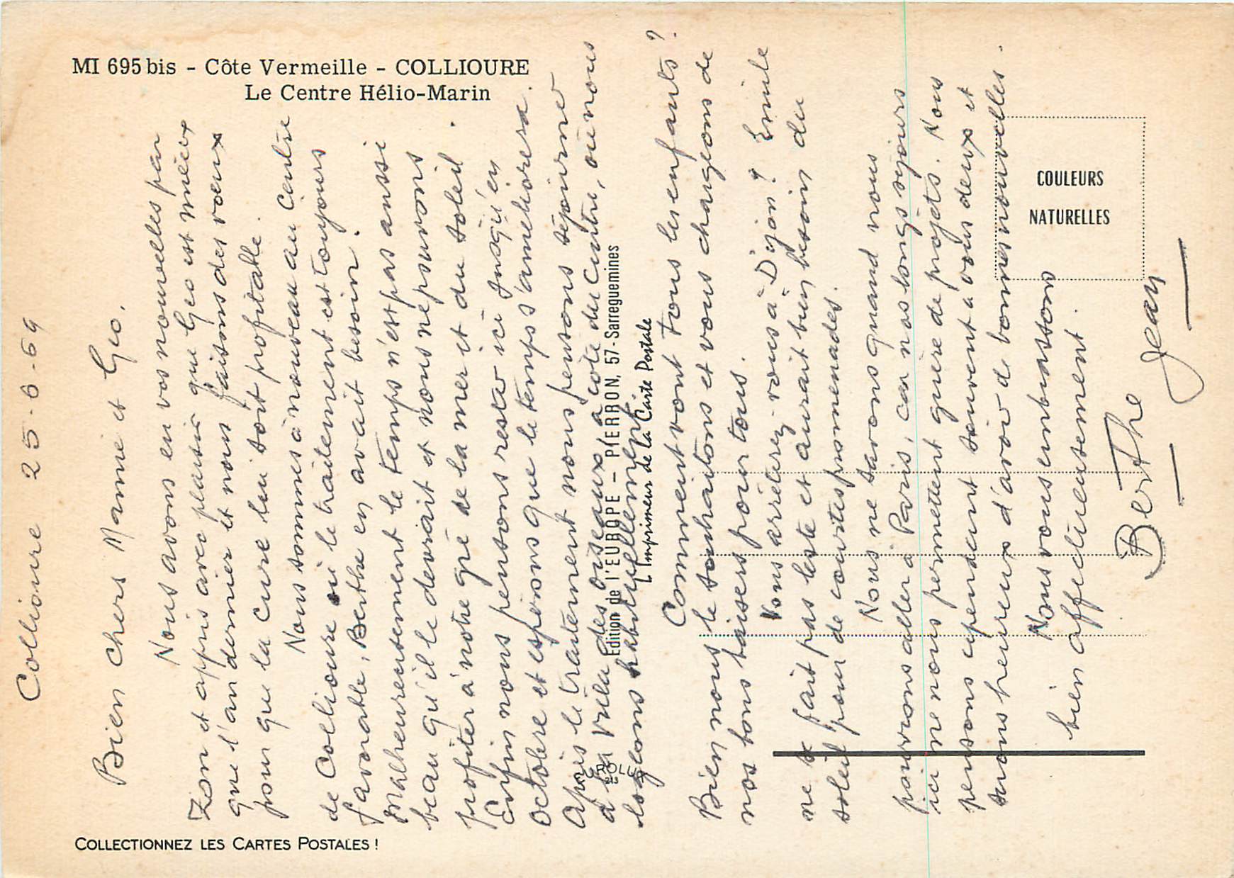 CPM Cote Vermeille Collioure Le Centre Helio Marin — Rückseite
