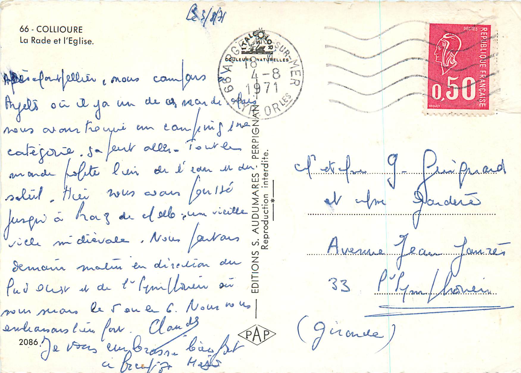 CPM Collioure La Rade et l'Eglise Bateaux — Rückseite