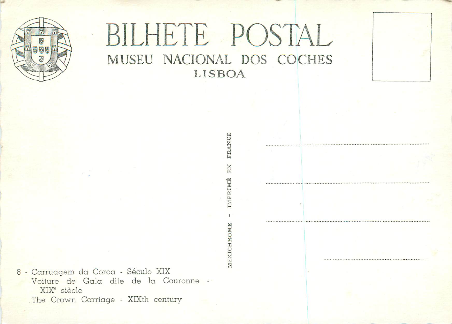 CPM Lisboa Museu National Dos Coches Voiture de Gala dite de la Couronne XIXe Siecle — Rückseite