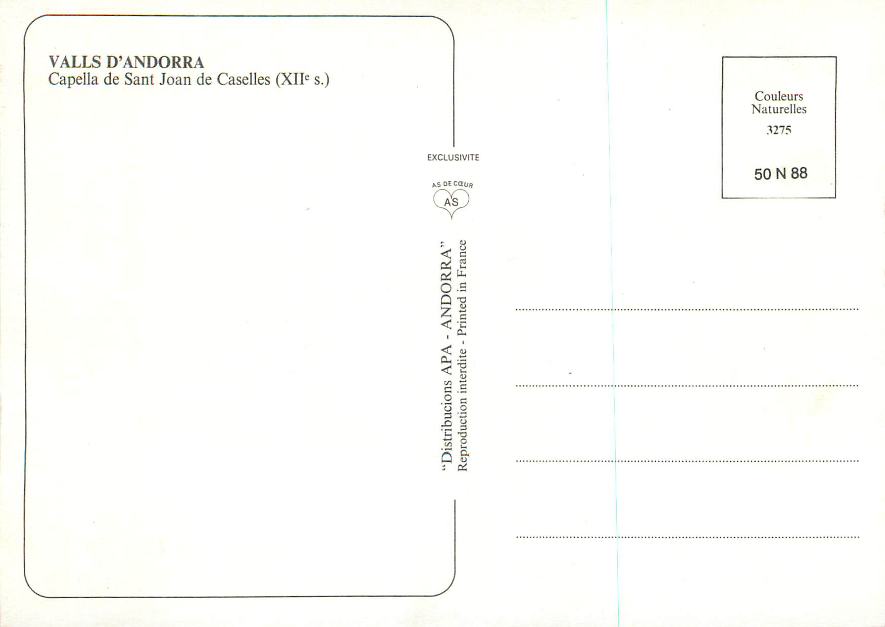 CPM Andorra Capella de Sant Joan de Caselles (XIIe S) — Back