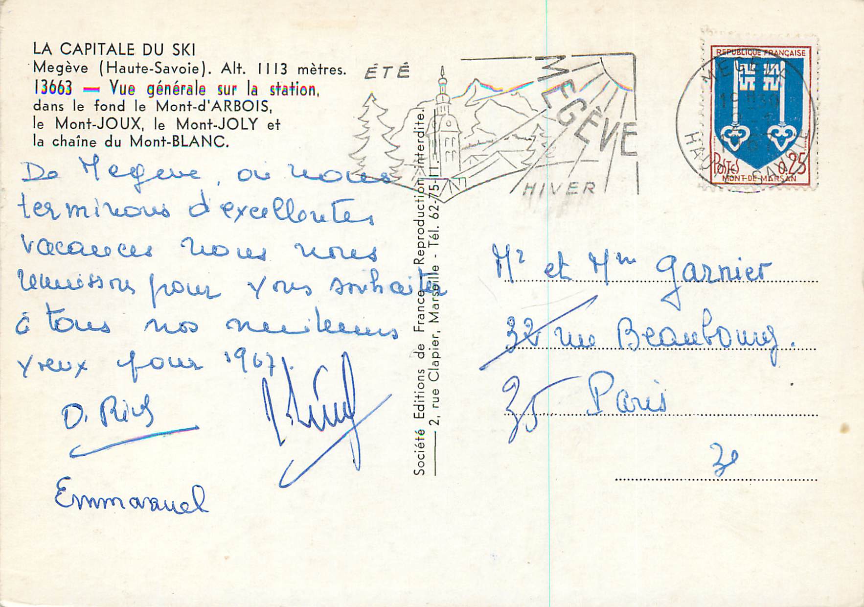 Megève — Vue générale sur la station — Société de France, Reproduction — n° 13663 — Rückseite