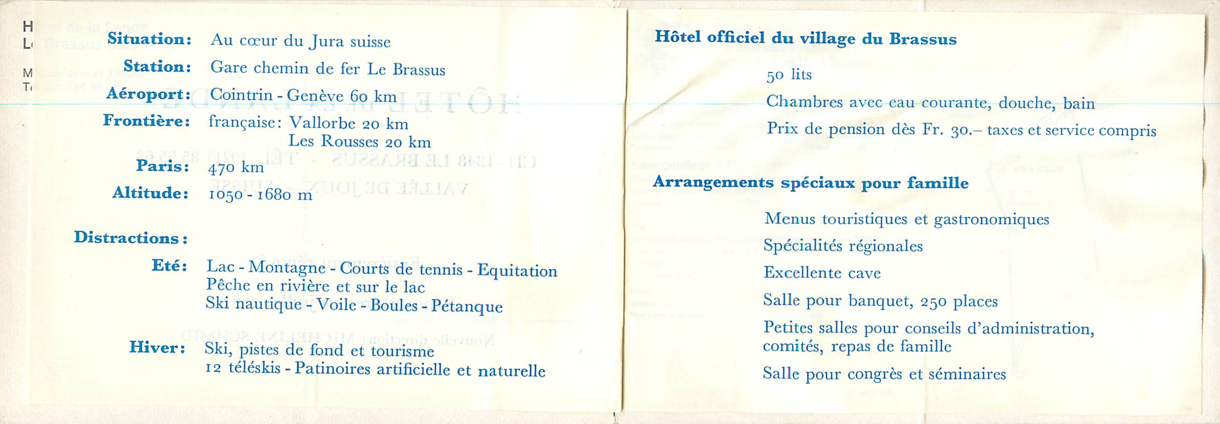 CPM Au Coeur de Jura Suisse Gare Chemin de fer Le Brassus Hotel de la Lande — Rückseite