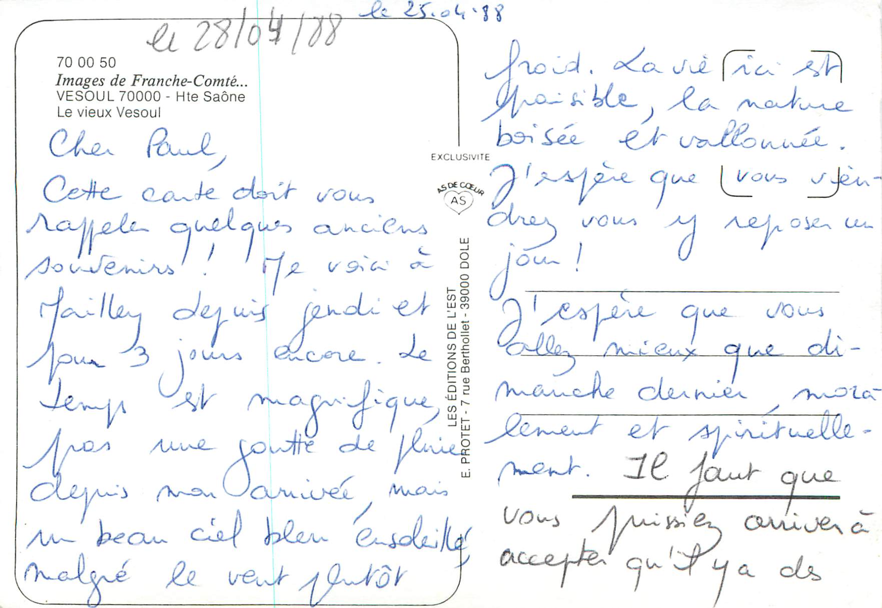CPM Images de Franche Comte Vesoul Hte Saone Le Vieux Vesoul — Rückseite