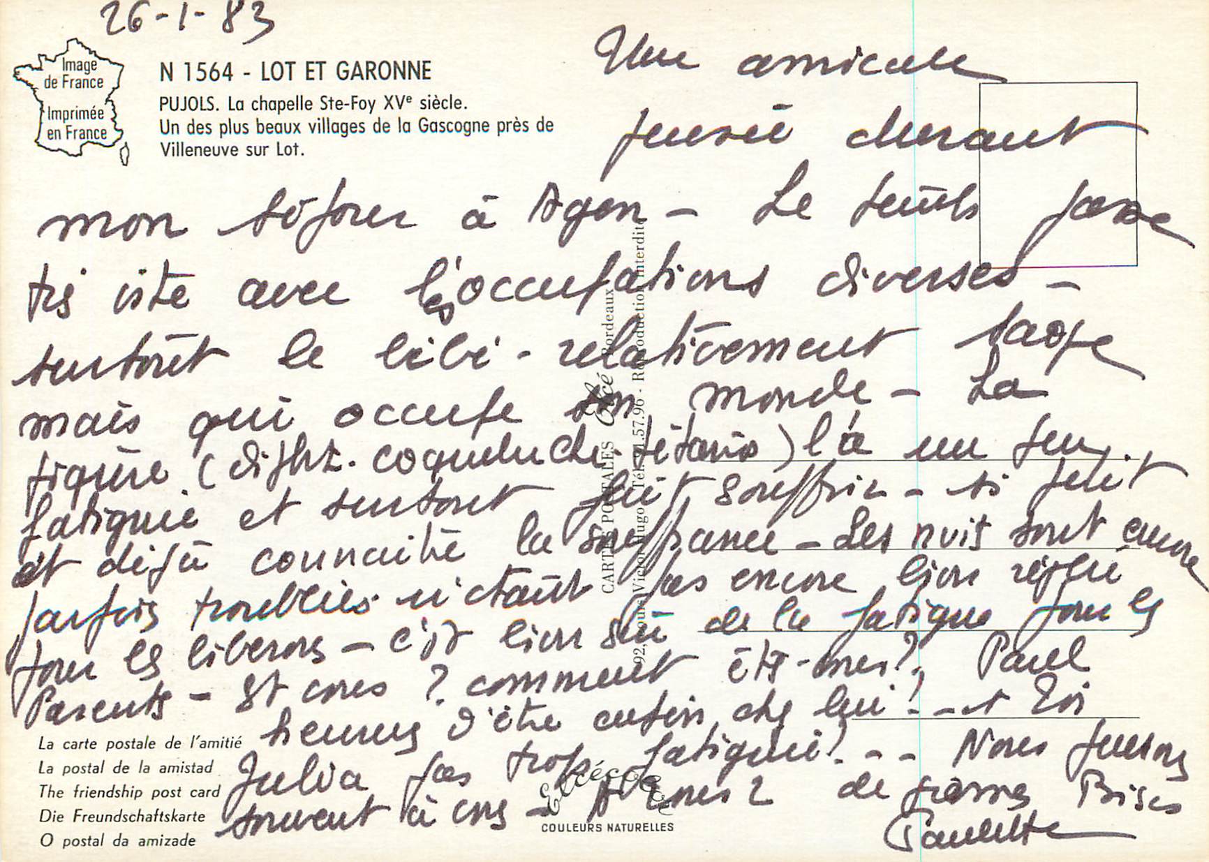 CPM Lot et Garonne Pujols La Chapelle Ste Foy XVe Siecle — Back
