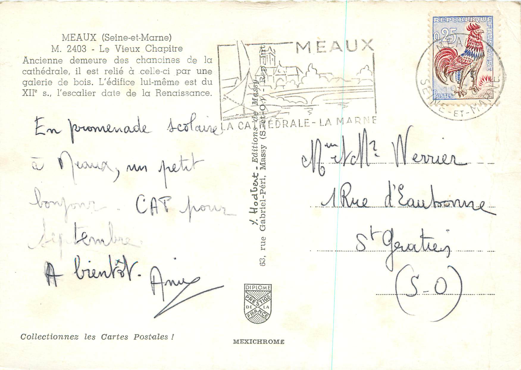 CPM Meaux (Seine et Marne) Ancienne Demeure des Chanoines de la Cathedrale — Verso