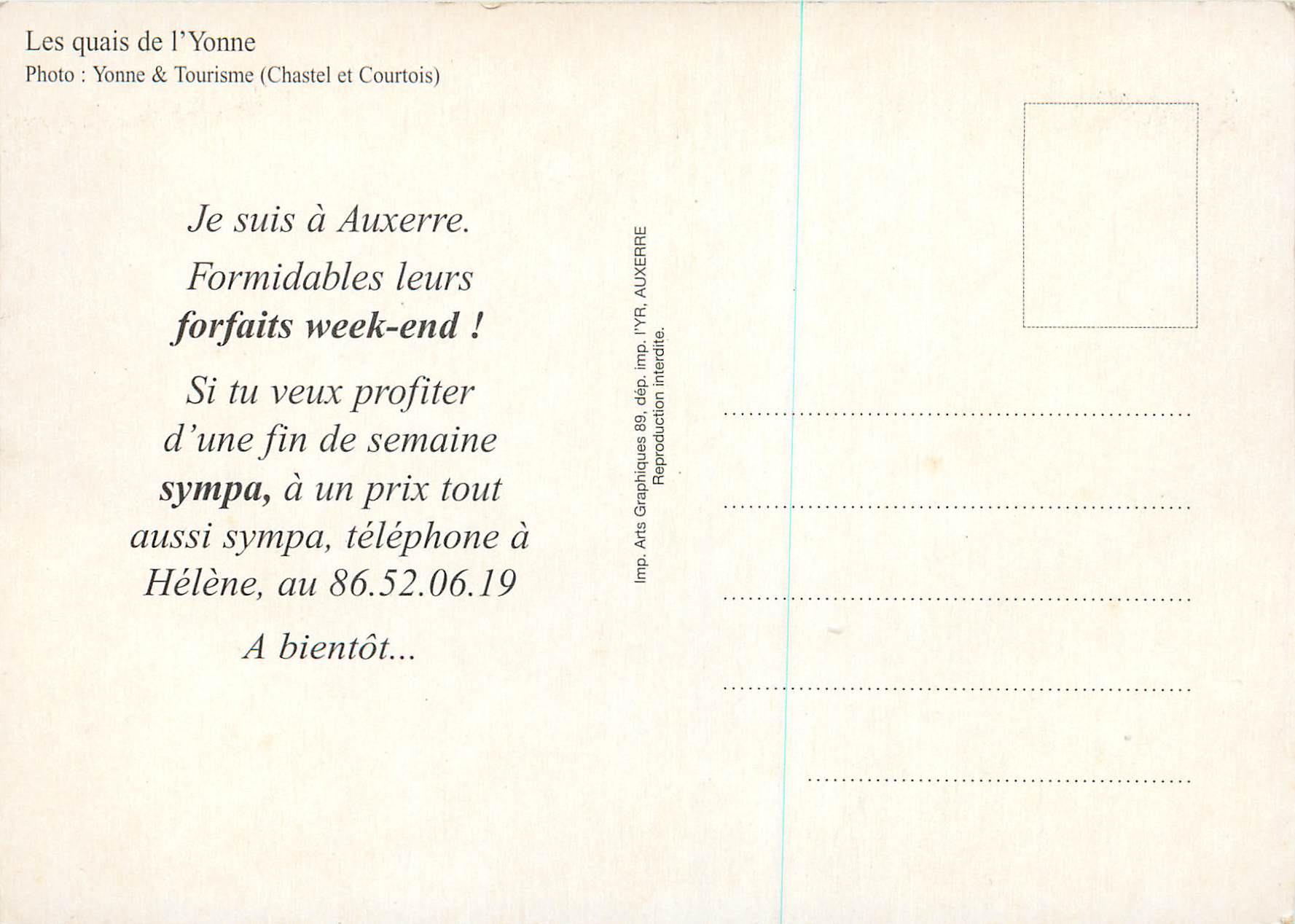 CPM Auxerre Yonne Les Quais de L'Yonne — Rückseite