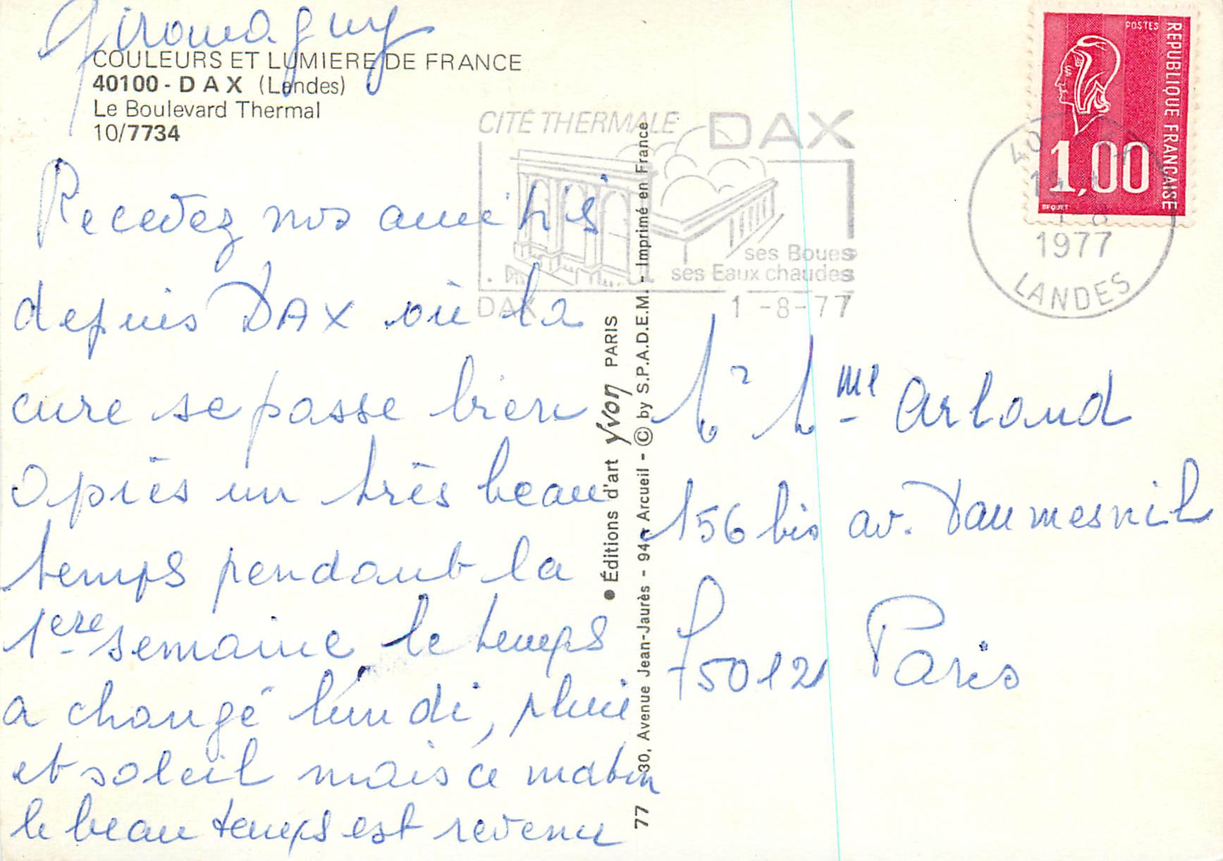 Dax — Boulevard Thermal — Éditions d'art Yvon — Rückseite