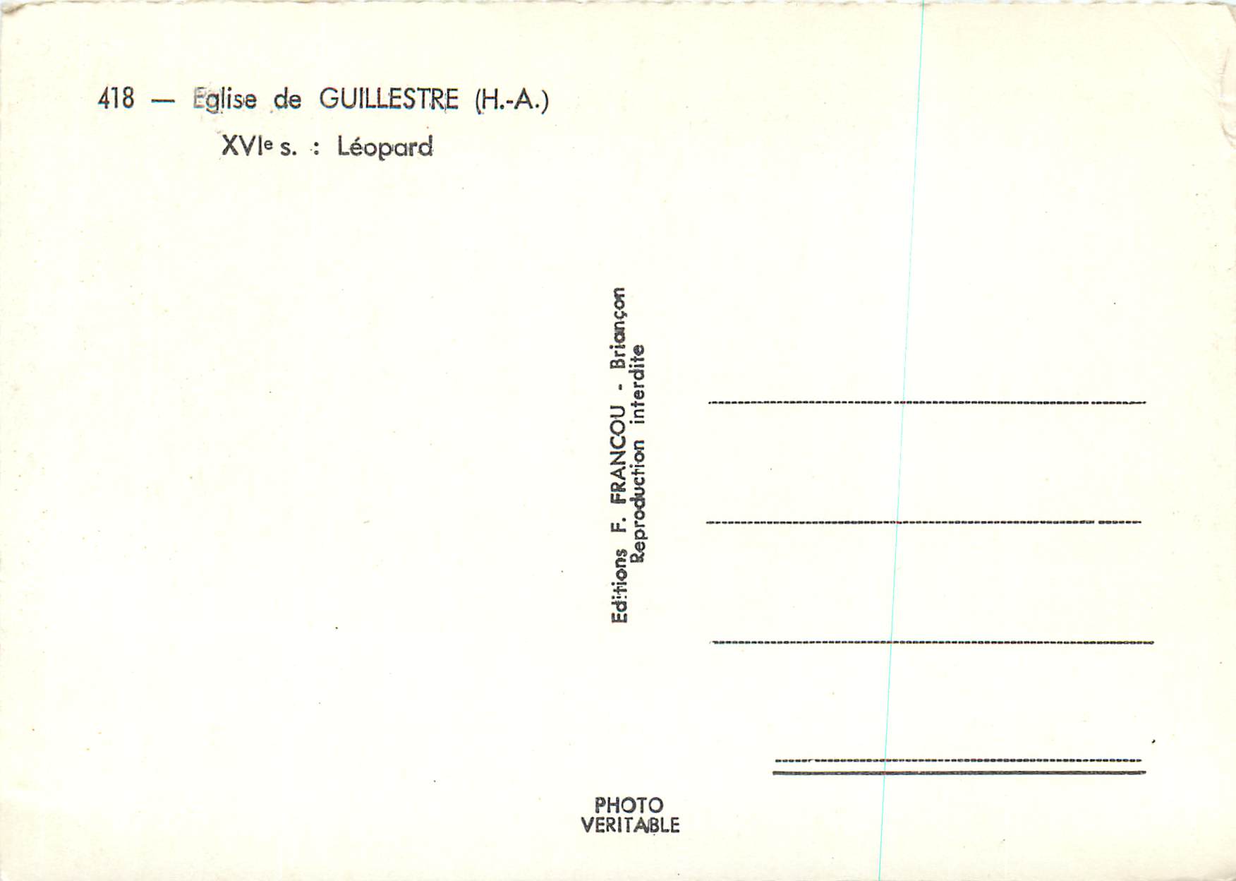CPM Eglise de Guillestre (H A) XVIe S Leopard — Rückseite