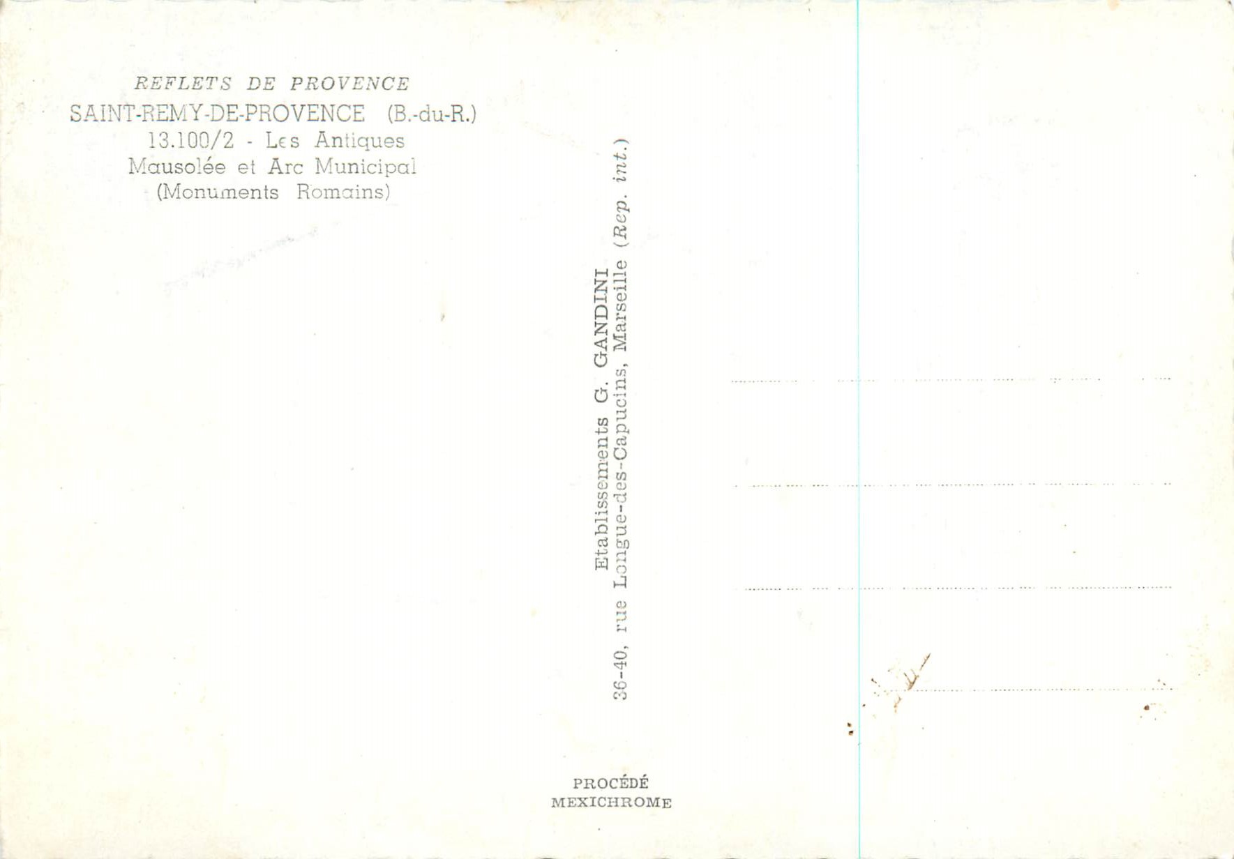 Saint-Rémy-de-Provence — Mausolée et Arc Municipal — éditeur IRIS — Verso
