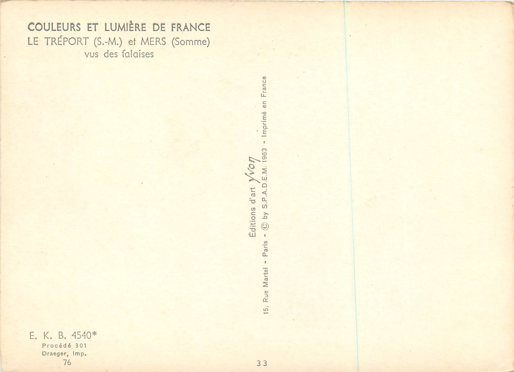 CPM Couleurs et Lumiere de France Le Treport (S M) et Mers (Somme) Vus des Falaises — Rückseite