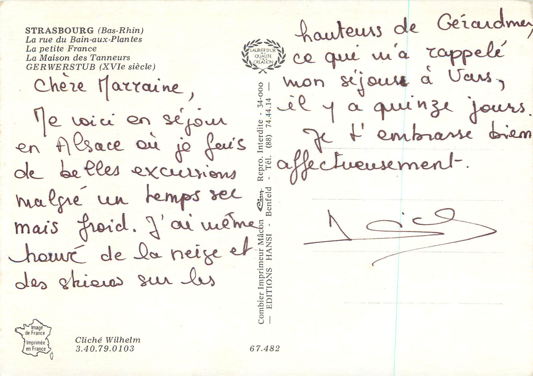 CPM Strasbourg (Bas Rhin) La Rue du Bain aux Plantes La Petite France La Maison des Tanneurs — Verso