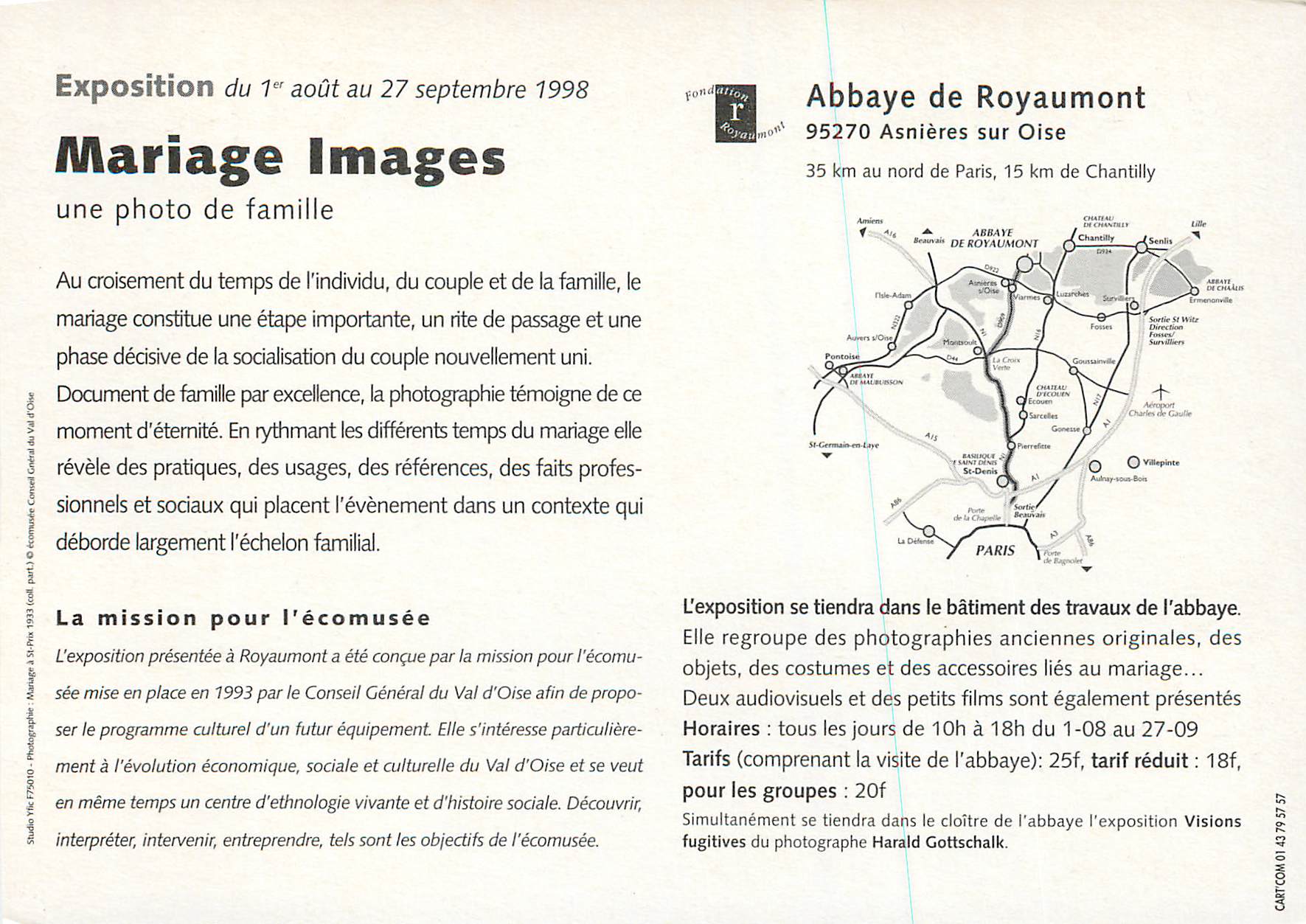 CPM Mariage Images Une Photo de Famille Exposition du Ier aout au 27 Septembre 1998 Abbaye de Royaumont  — Verso