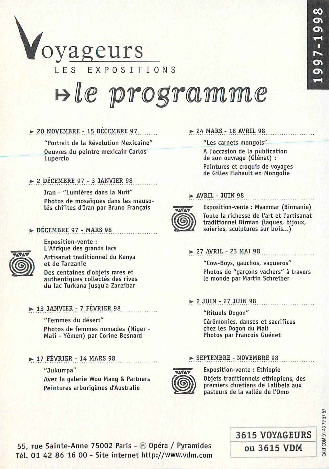 CPM Voyageurs Les Expositions 1997 1998  — Verso