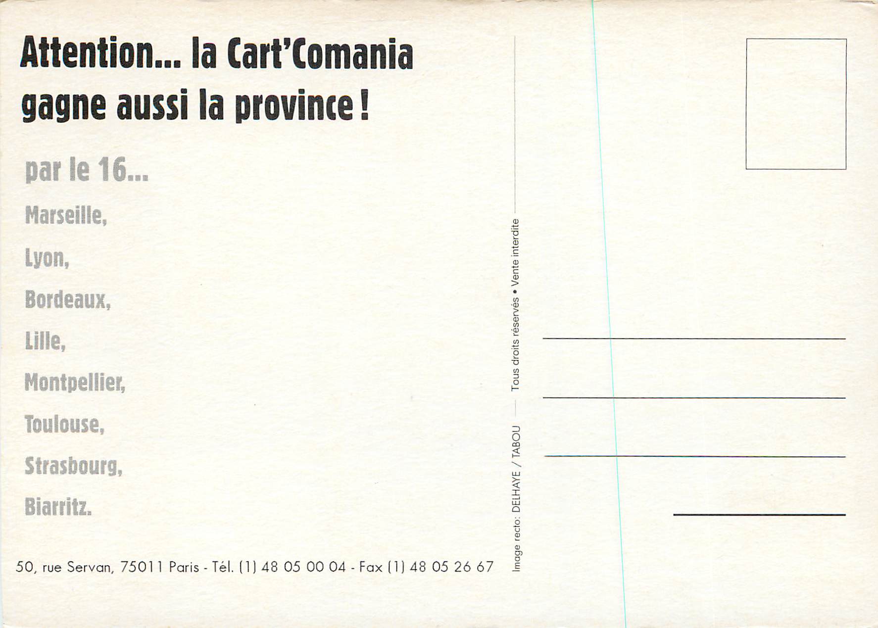 CPM Cart'Com Attention La Cart'Comania Gagne aussi la Province — Verso