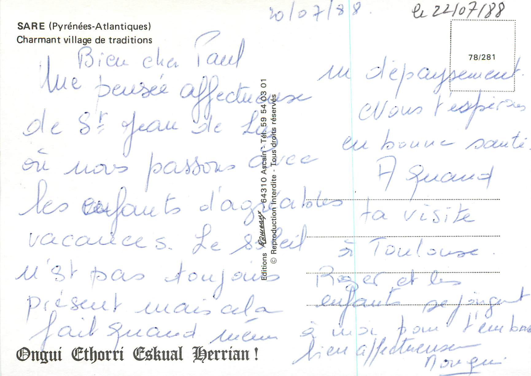 CPM Sare (Pyrenees Atlantiques) Charmant Village de Traditions — Verso