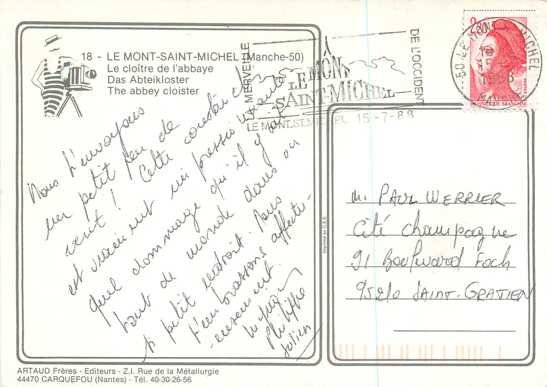 CPM Le Mont Saint Michel (Manche) Le Cloitre de l'Abbaye — Verso