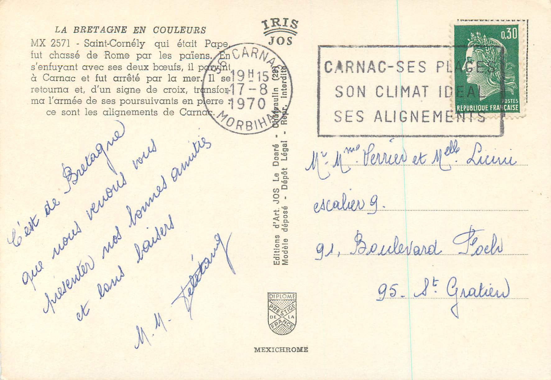 CPM Saint Cornely et sa Legende La Bretagne en Couleurs — Rückseite