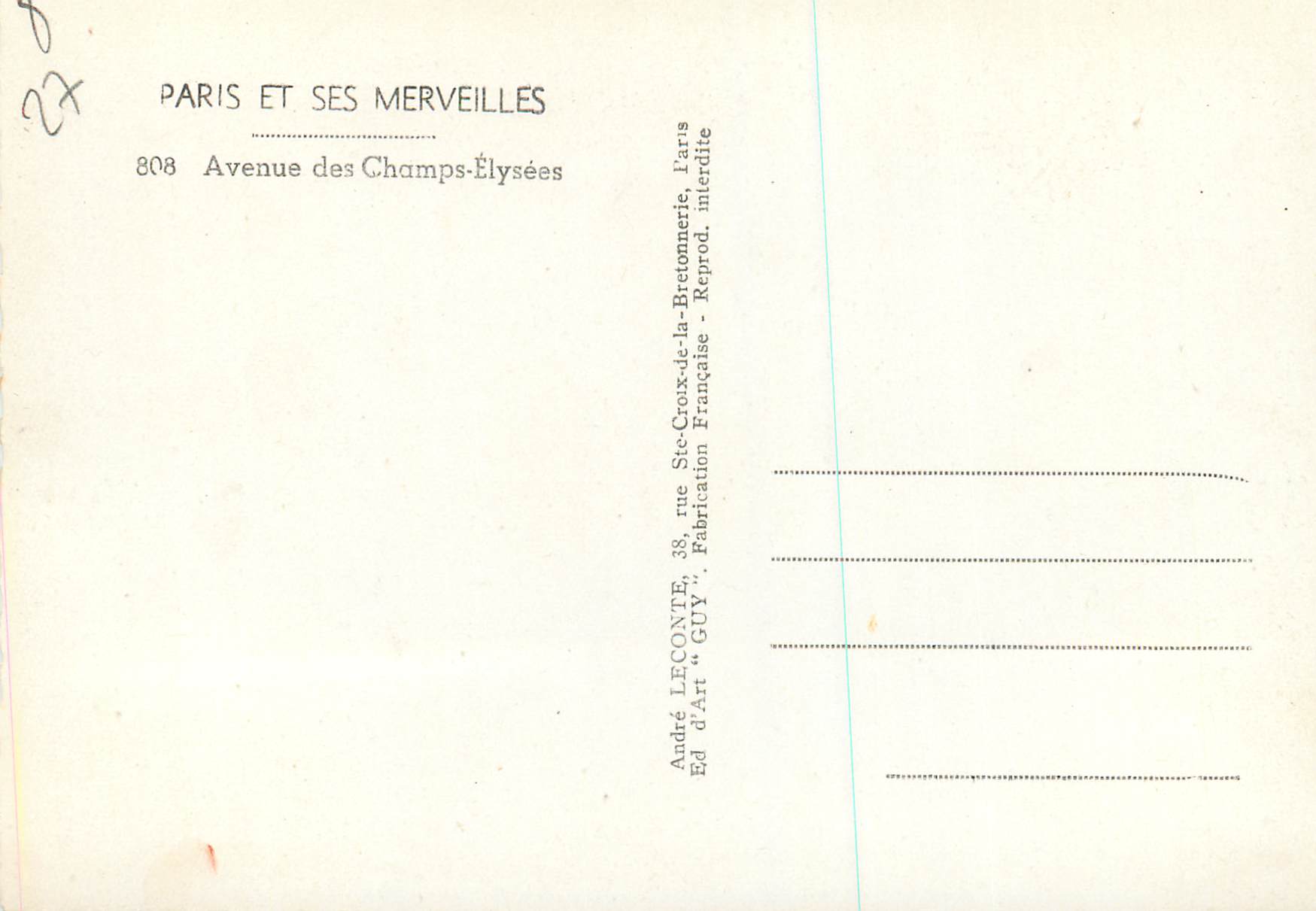 CPM Paris et ses Merveilles Avenue des Champs Elysees — Rückseite