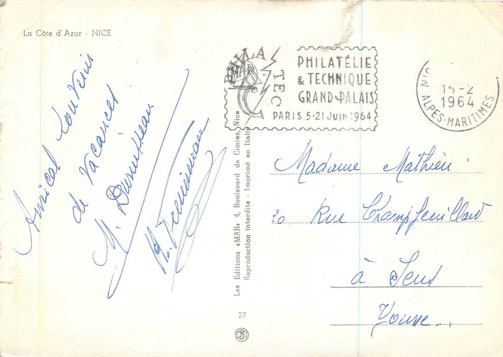CPM Nice la Cote d'Azur — Rückseite