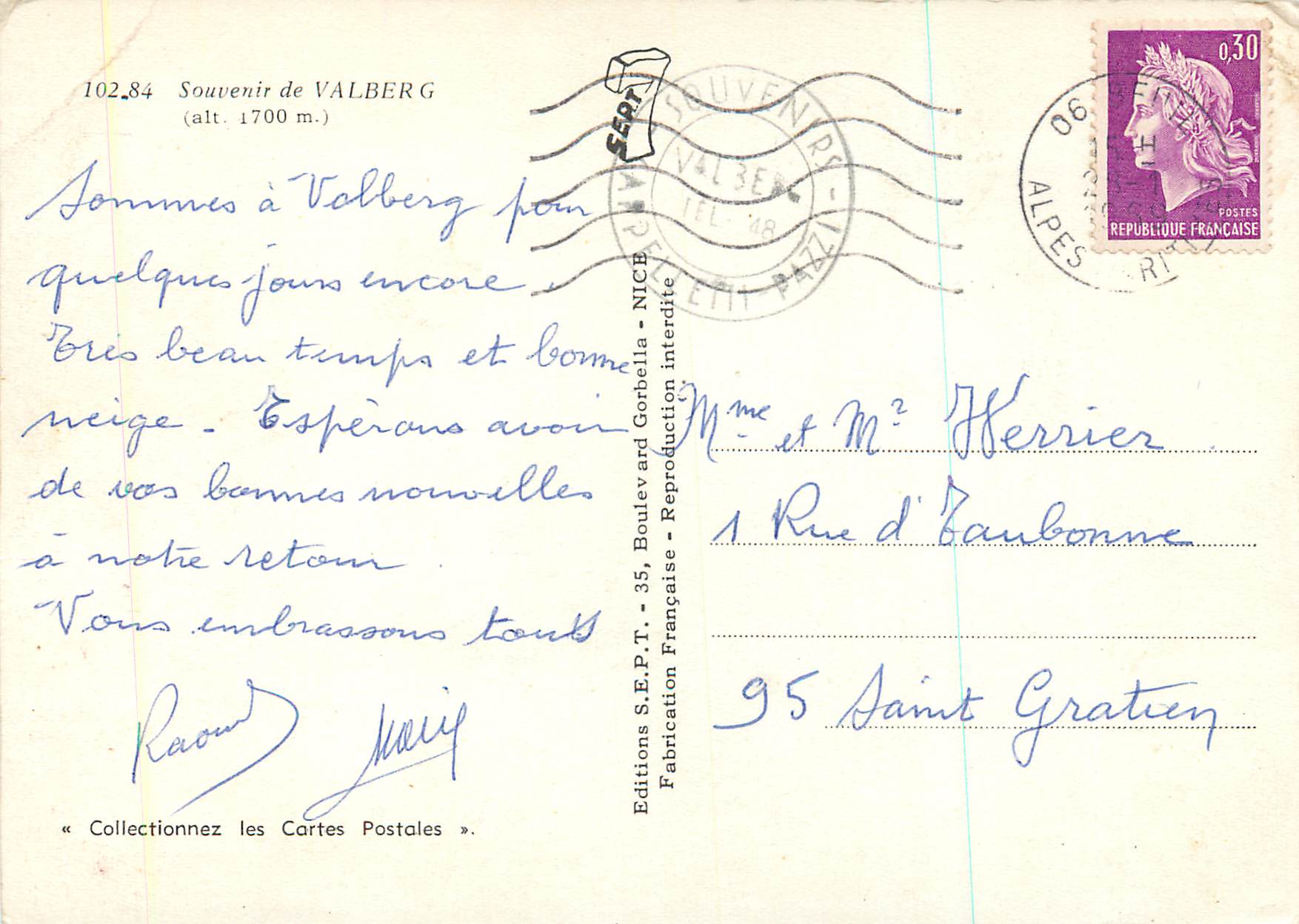 CPM Souvenir de Valberg (alt 1700m) — Verso