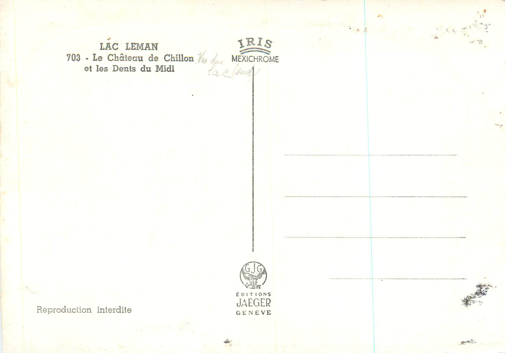 CPM Lac Leman le Chateau de Chillon et les Dents du Midi — Rückseite