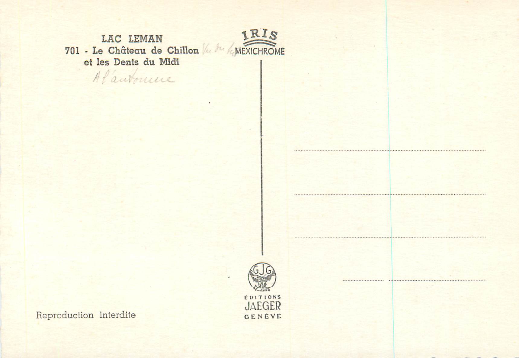CPM Lac Leman le Chateau de Chillon et les Dents du Midi — Back