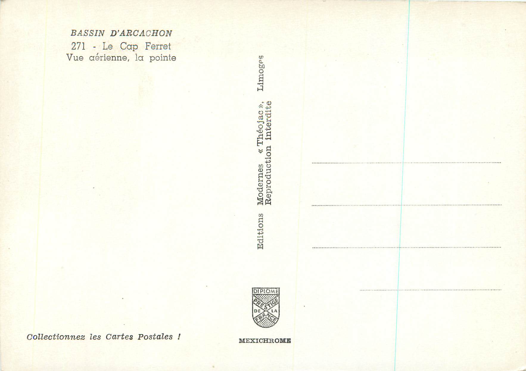 Bassin d'Arcachon — Le Cap Ferret — Vue aérienne, la pointe — Éditions Modernes « Théojac » — Rückseite