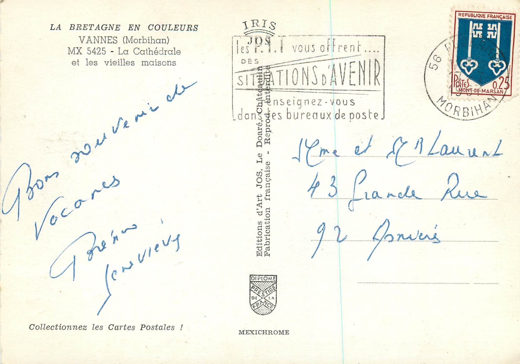 La Cathédrale et les vieilles maisons — Vannes (Morbihan) — Éditions d'Art JOS — Rückseite