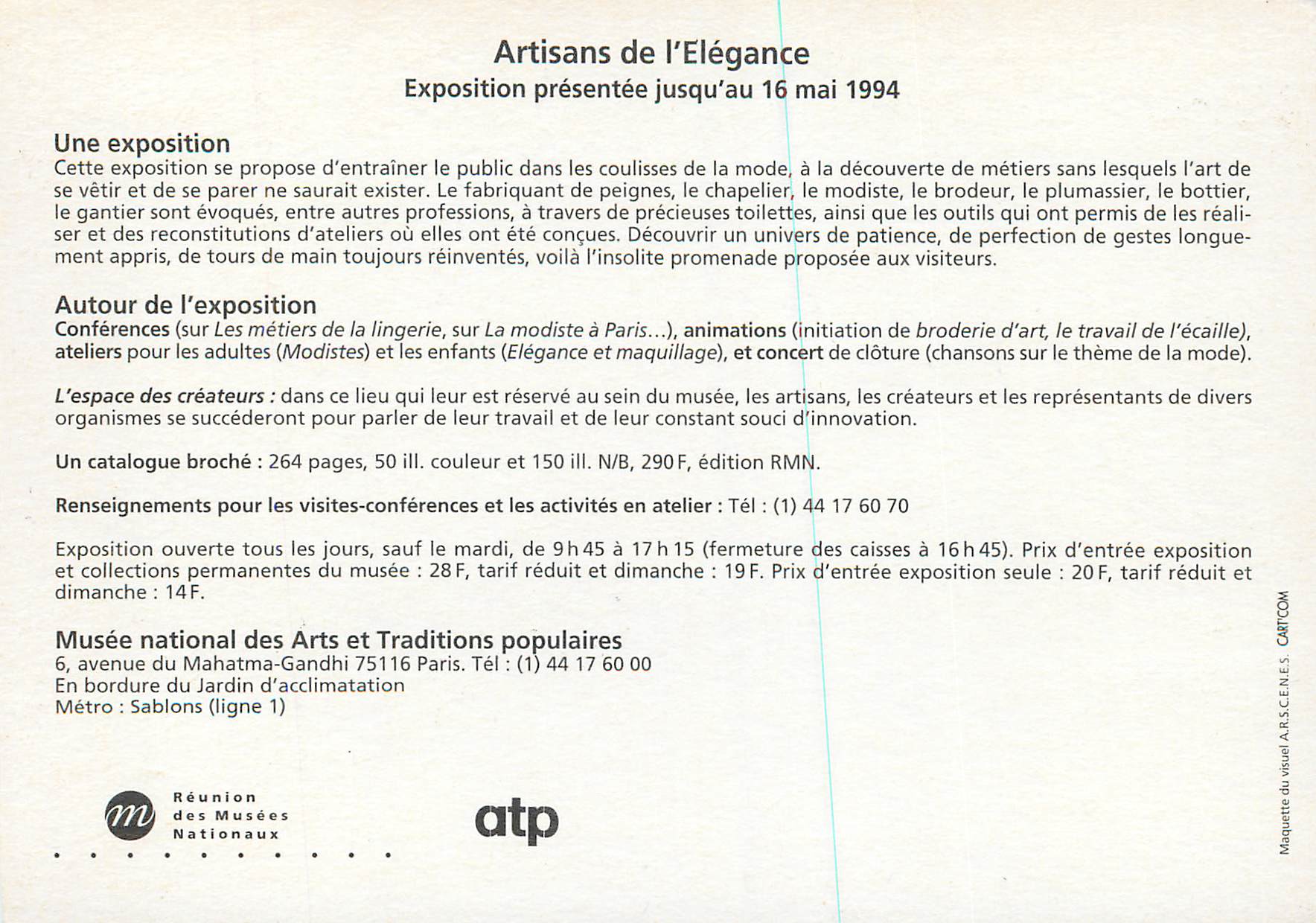 CPM Artisans de l'Elegance Exposition Presentee Jusqu'au 16 Mai 1994 — Verso