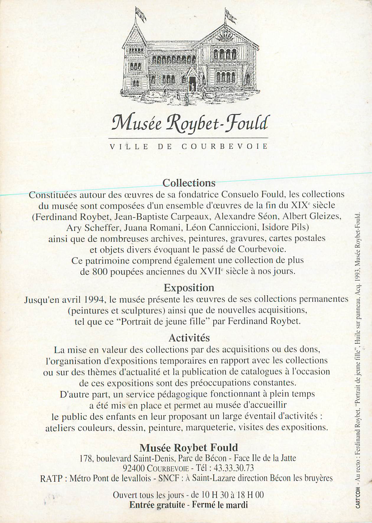 CPM Musee Roybet Fould Ville de Courbevoie Collections Exposition Activites — Rückseite