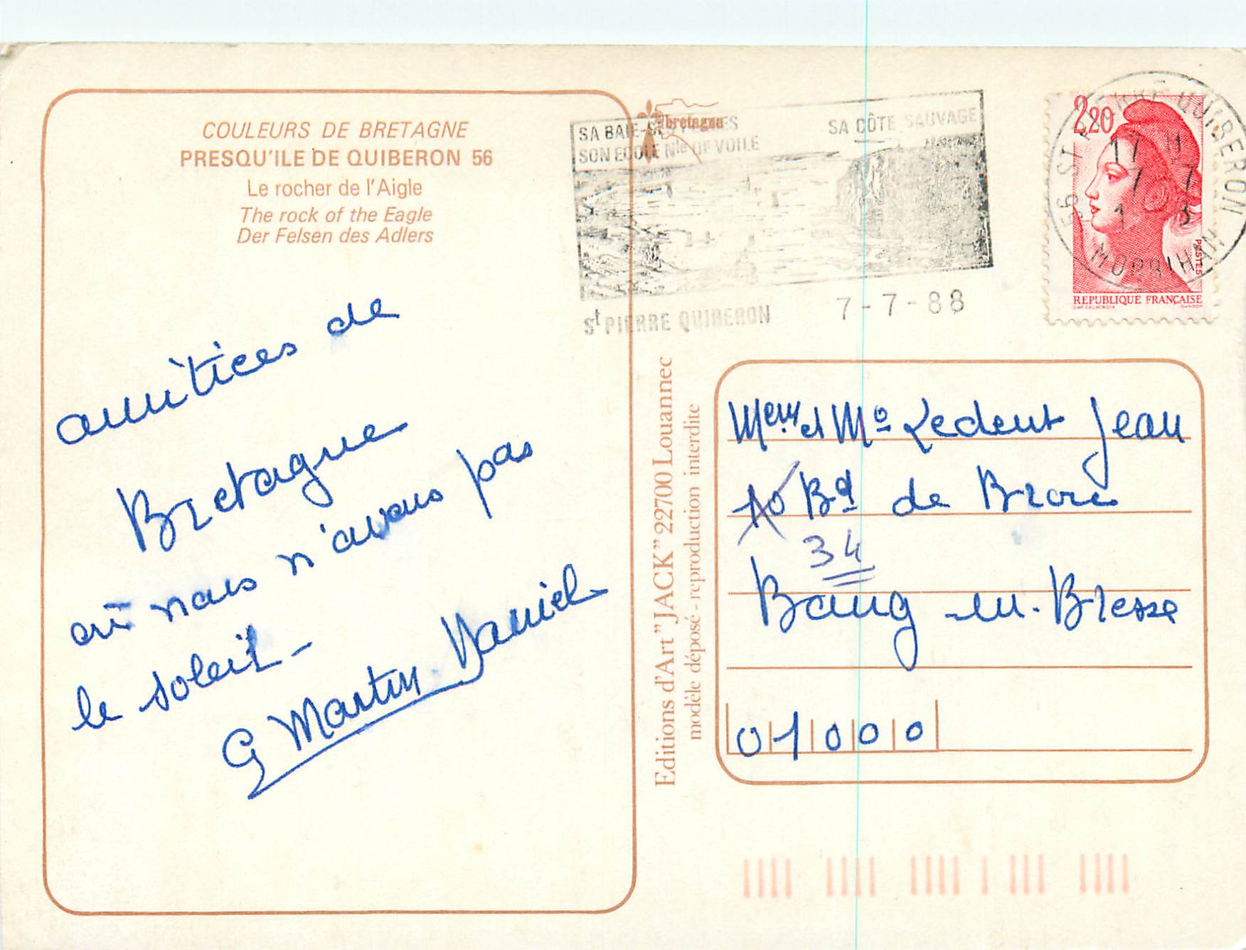 Le Rocher de l'Aigle — Saint-Pierre-Quiberon — Éditions d'Art 'JACK' n°22700 — Reverso