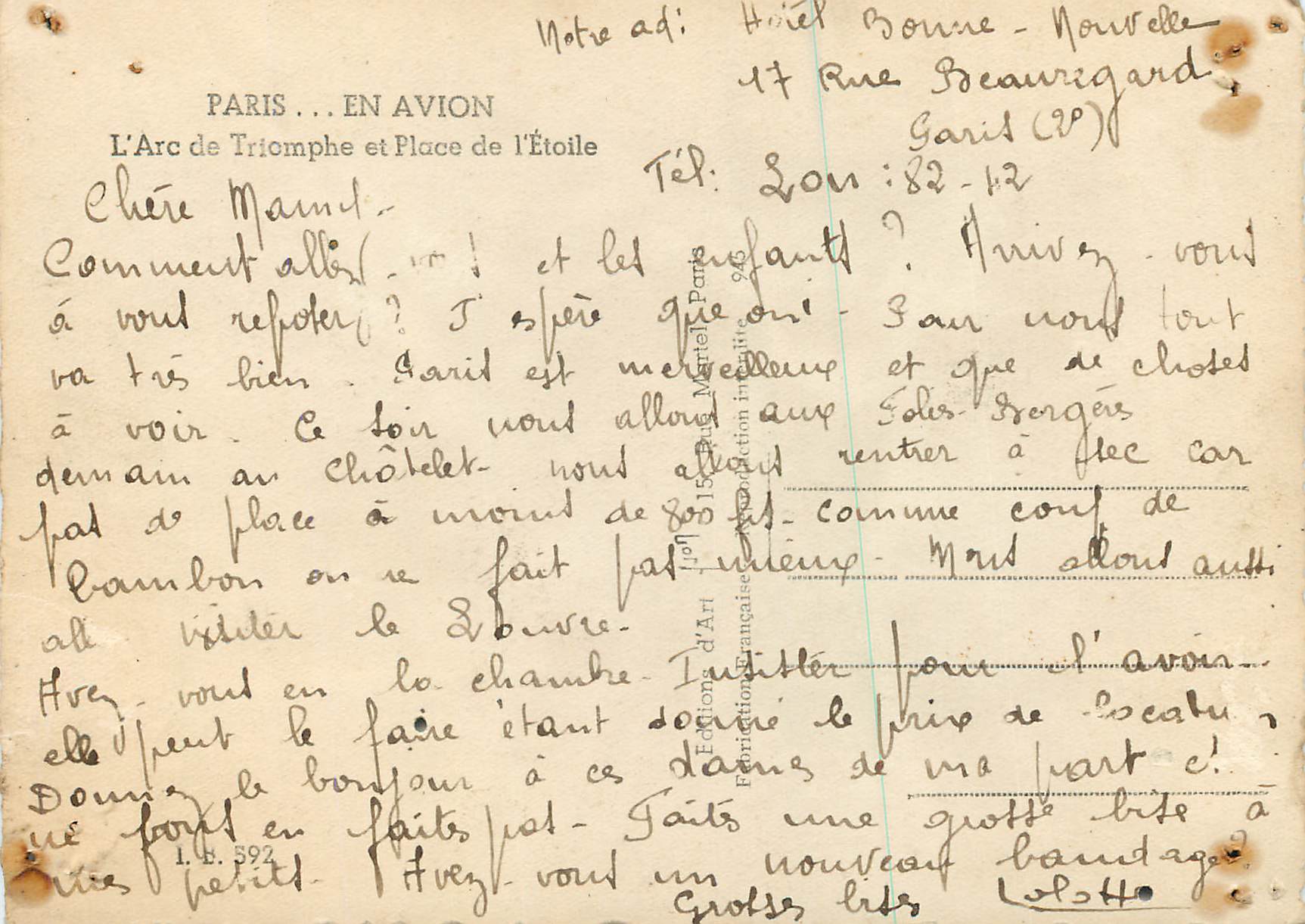 CPM Paris en Avion l'Arc de Triomphe et Place de l'Etoile — Rückseite