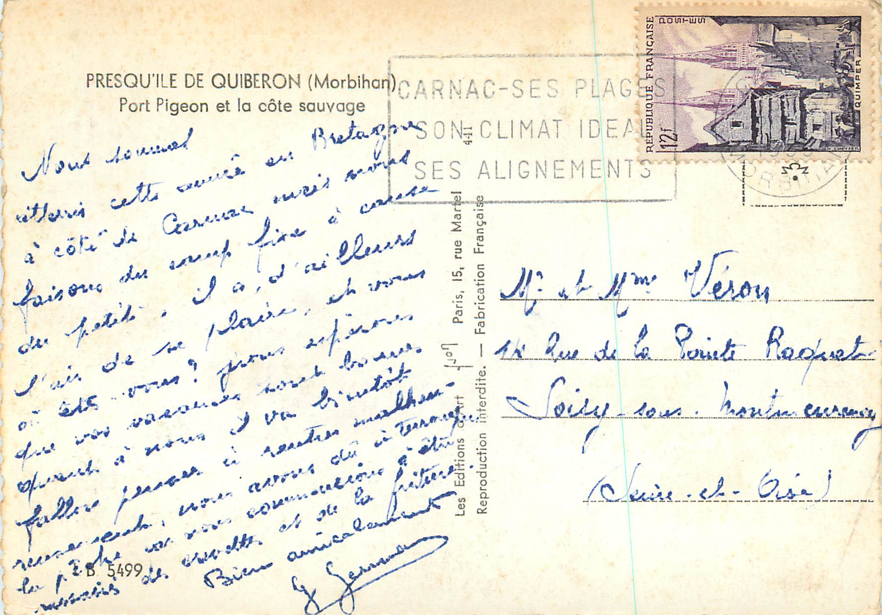 Port Pigeon et la côte sauvage — PRESQU'ÎLE DE QUIBERON (Morbihan) — Les Editions art Carnac-Ses Plages — Rückseite