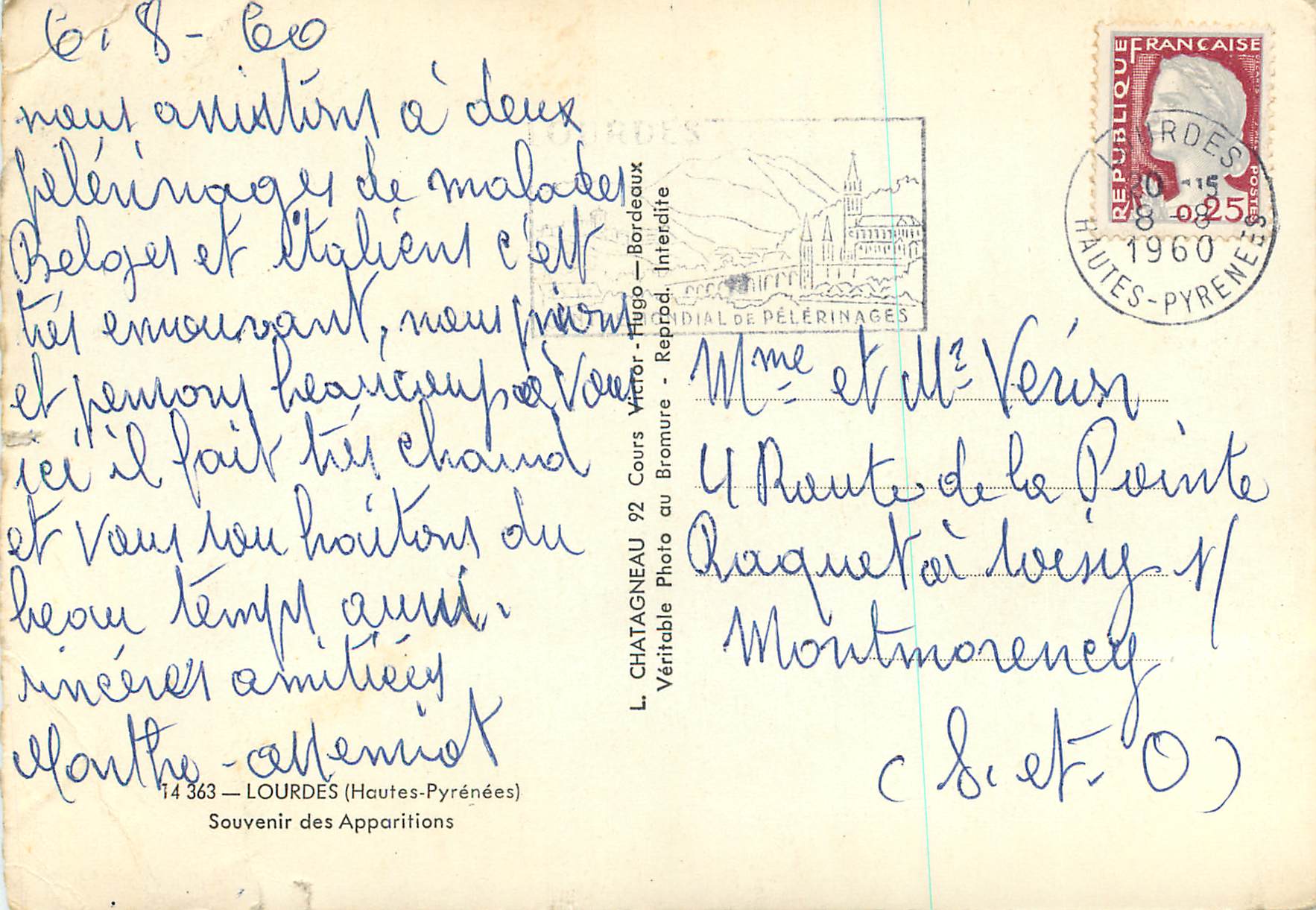 CPM Lourdes (Huates Pyrenees) Souvenir des Apparitions — Verso