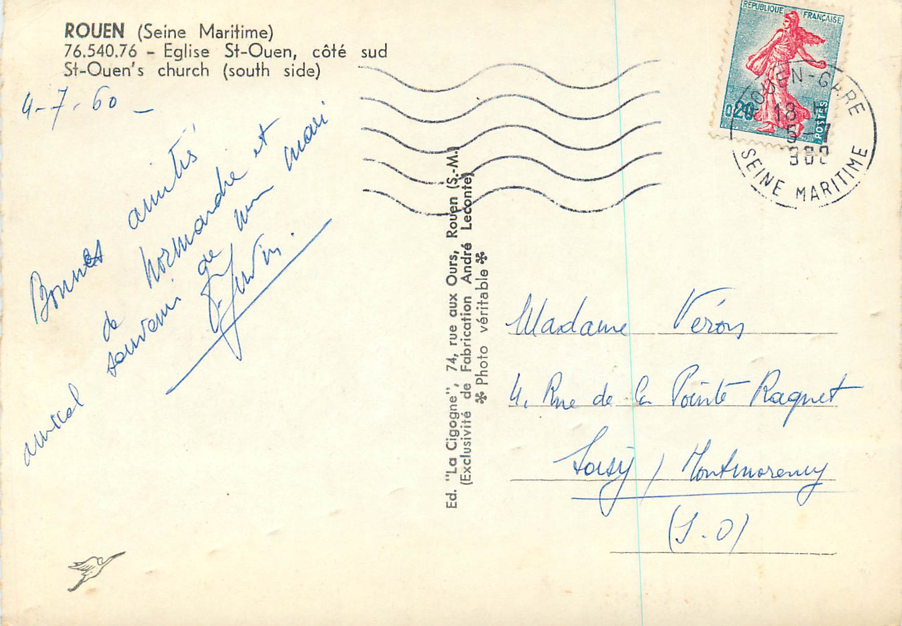 CPM Rouen (Seine Maritime) Eglise St Ouen Cote Sud — Verso