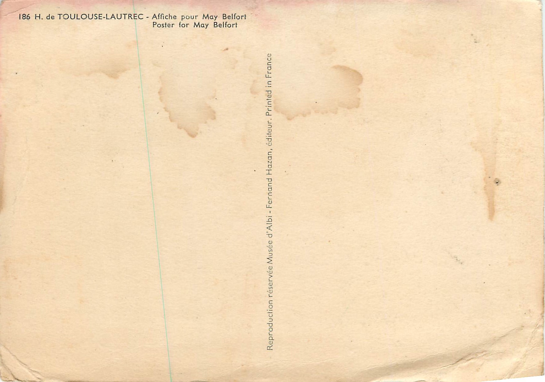 May Belfort — Affiche pour May Belfort — H. de Toulouse-Lautrec, éditeur Hazan, n°186 — Verso