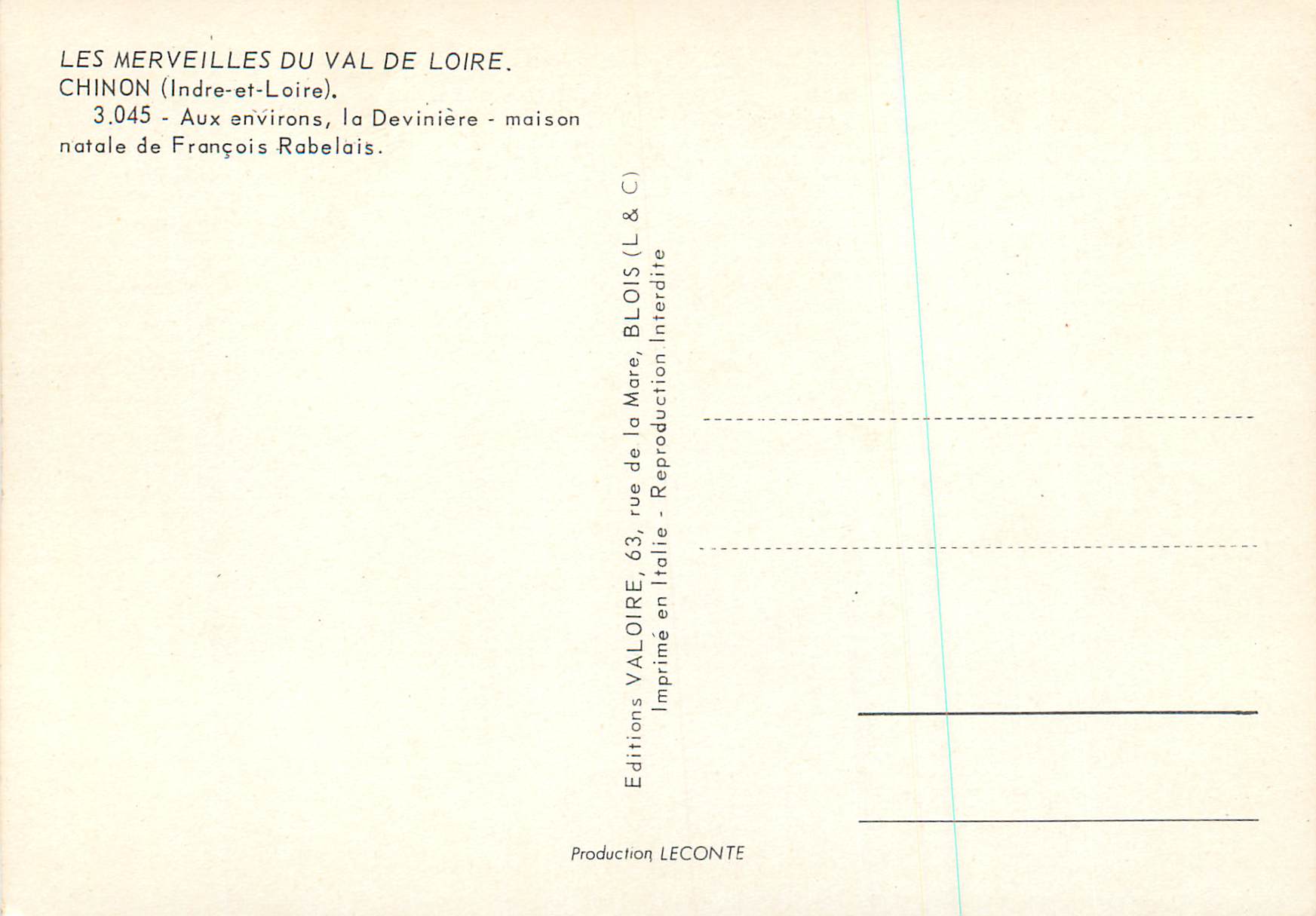 CPM Chinon (Indre et Loire) les Merveilles du Val de Loire  — Rückseite