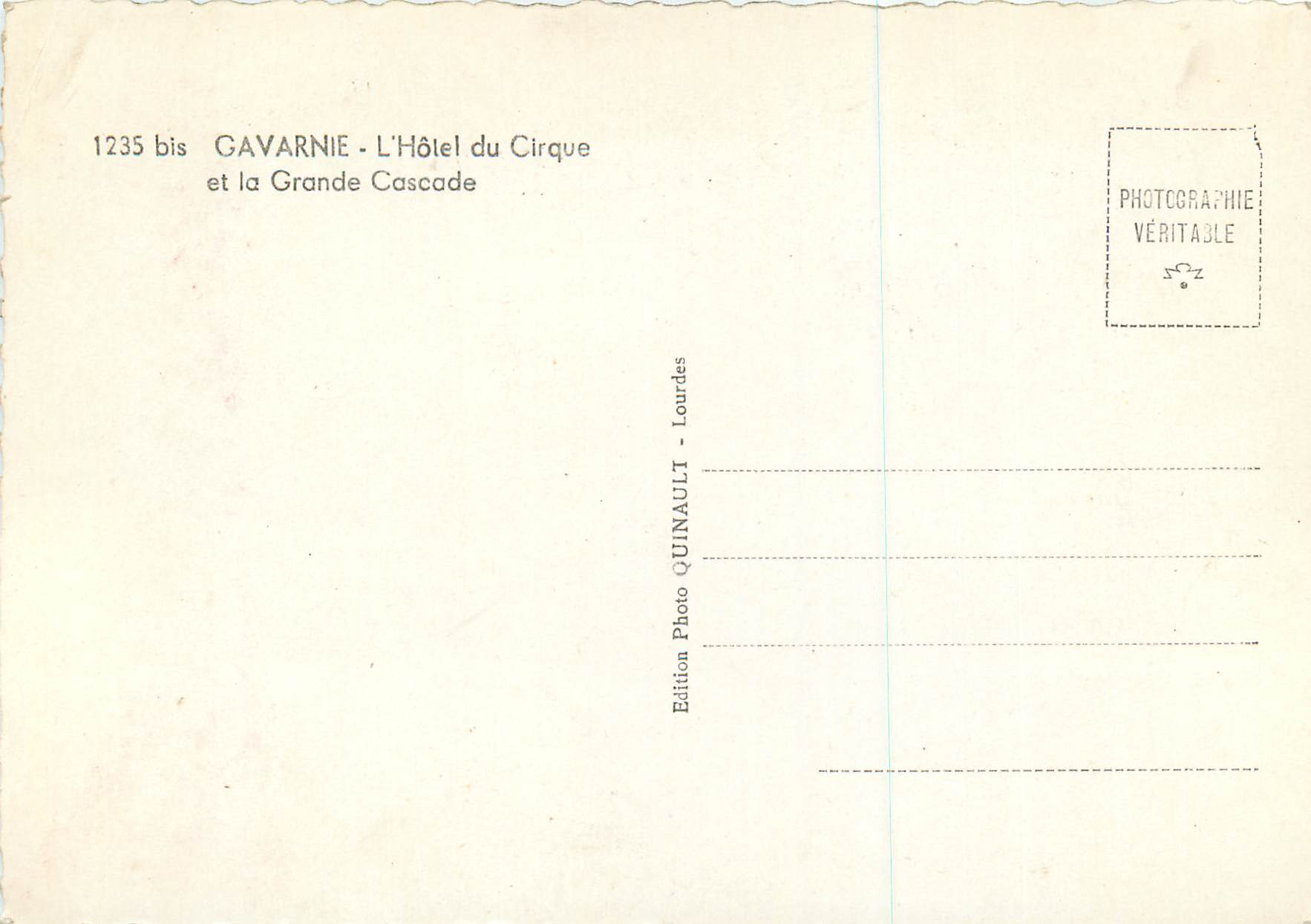 CPM Gavarnie l'Hotel du Cirque et la Grande Cascade — Verso
