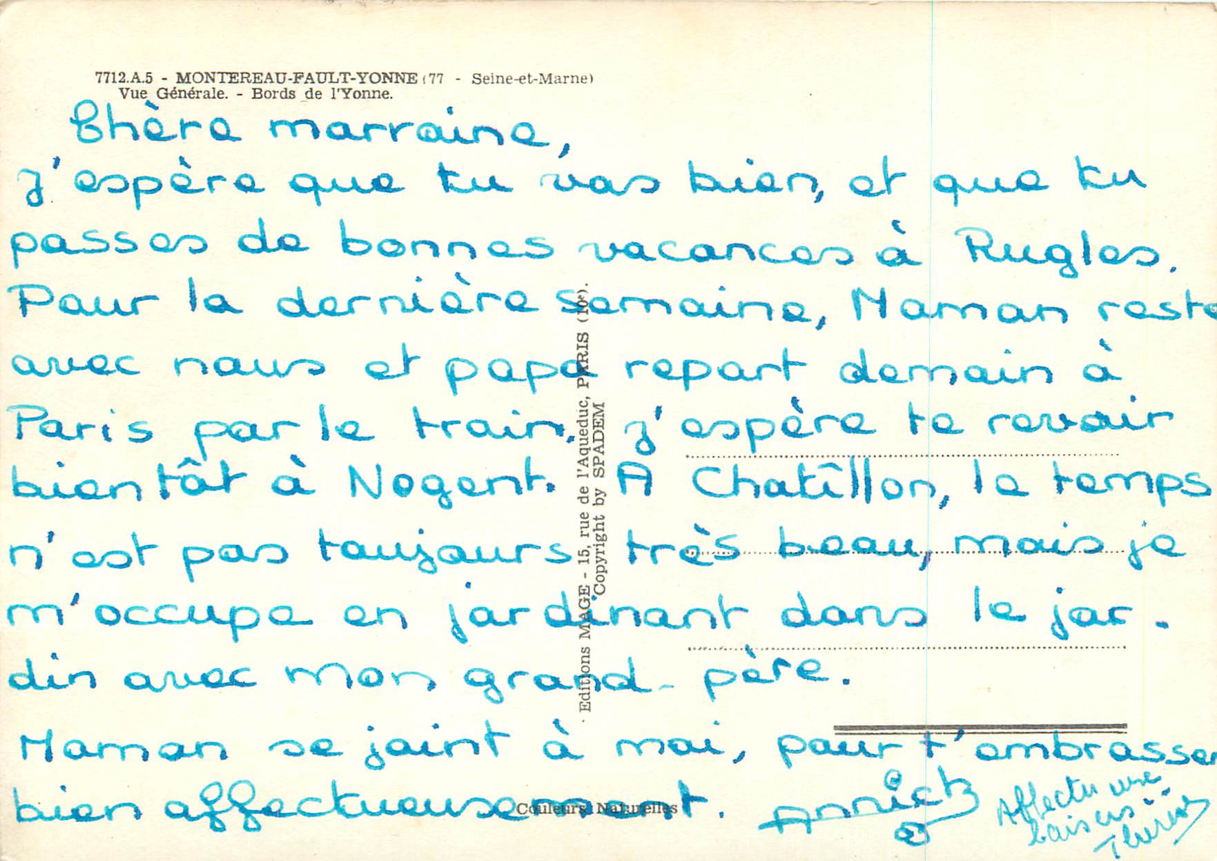 CPM Montereau Fault Yonne Seine et Marne Vue Generale Bords de l'Yonne — Rückseite