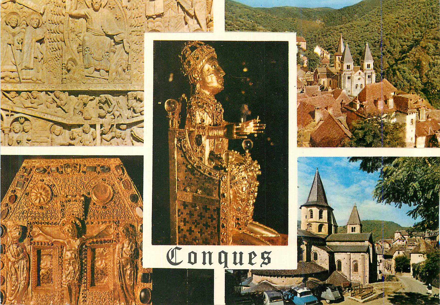CPM Conques le Tympan de l'Eglise Vue Generale