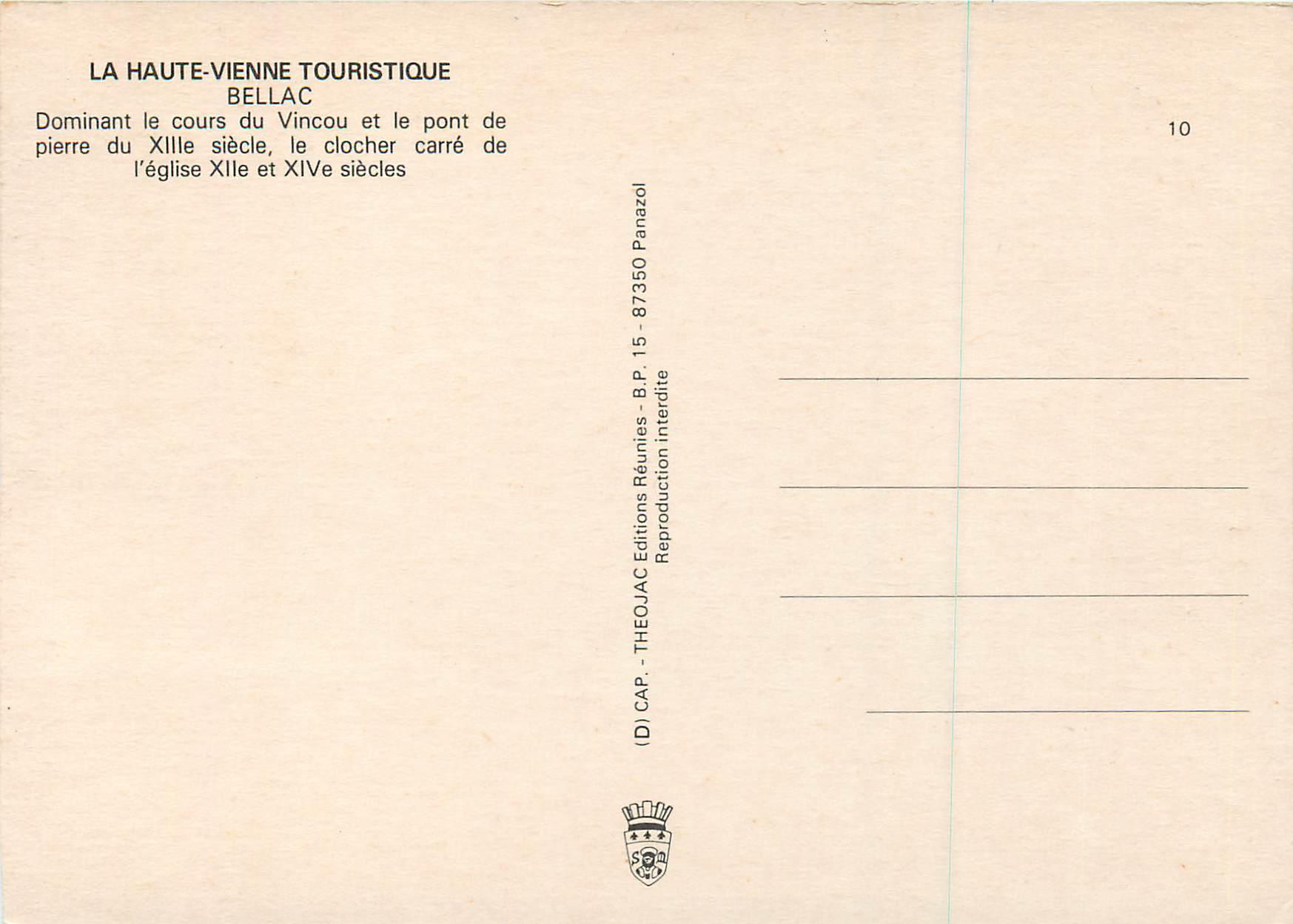 CPM Bellac la Haute Vienne Touristique — Rückseite