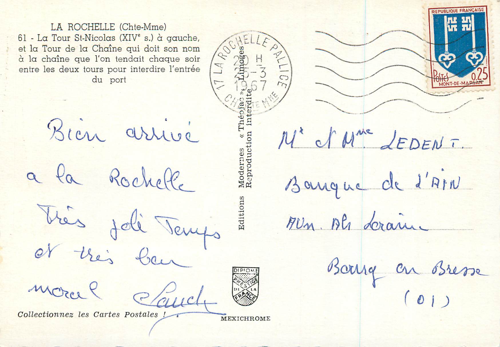 CPM la Rochelle (Chte Mme) la Tour St Nicolas (XIVe s) Bateaux de peche — Verso