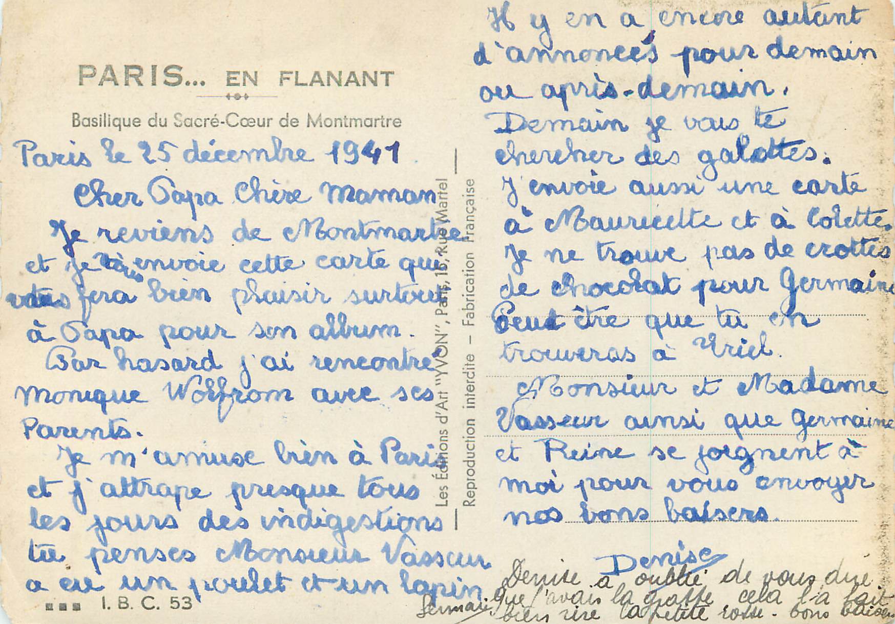CPM Paris en Flanant Basilique du Sacre Coeur de Montmartre — Rückseite
