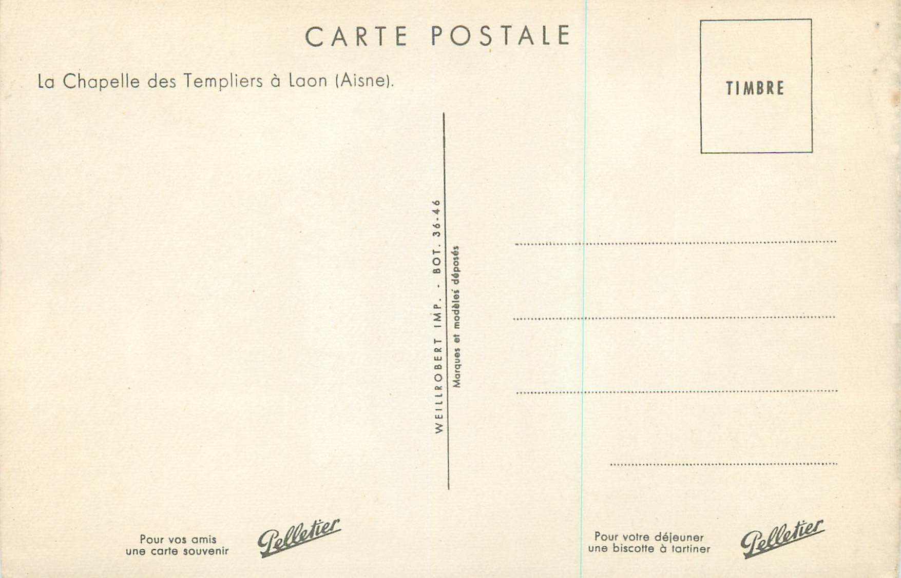 CPM Laon (Aisne) la Chapelle des Templiers — Rückseite