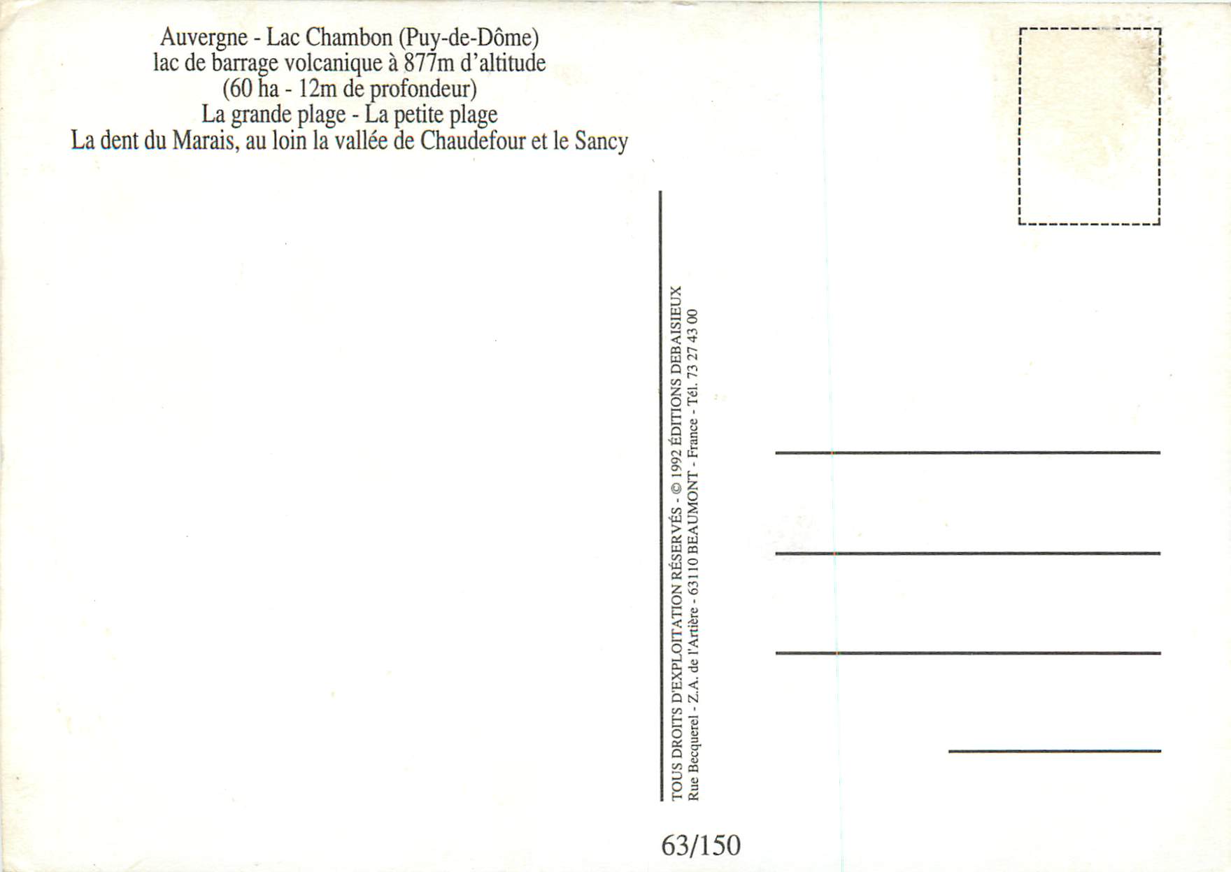 Lac Chambon – Auvergne — Éditions Debasseieux, n°63/150 — Reverso