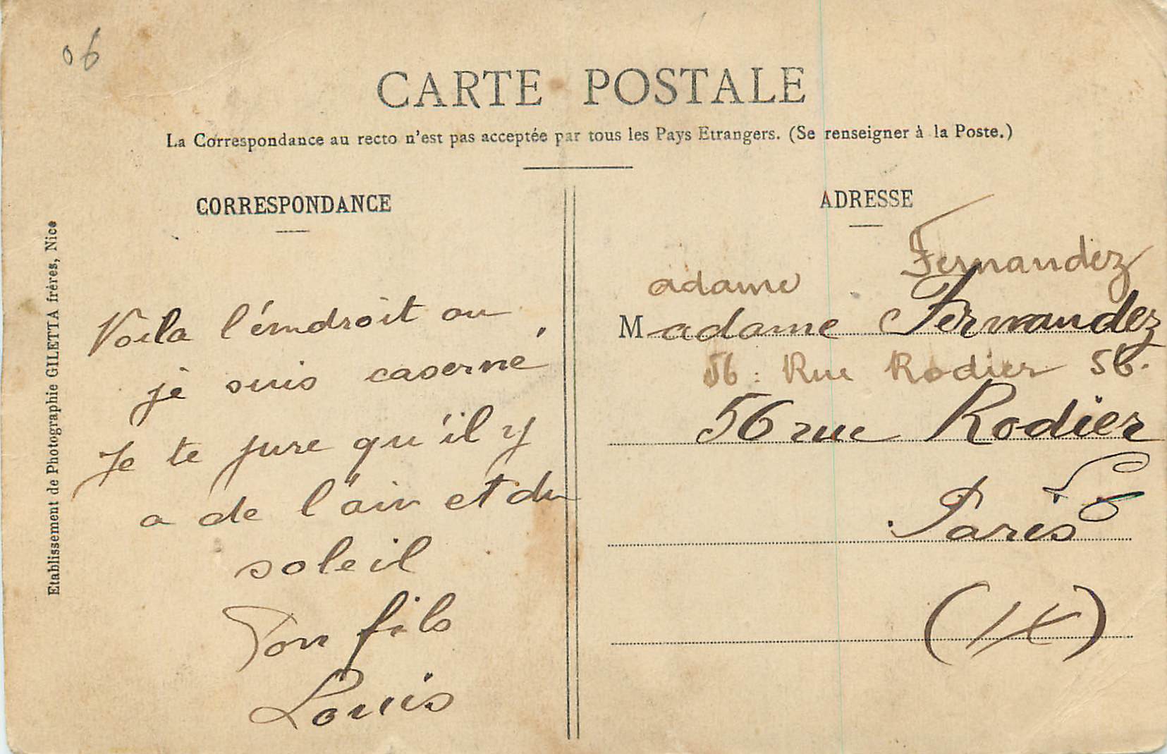 CPA Tourettes Levens et le Mont Chauve (A M)  — Rückseite