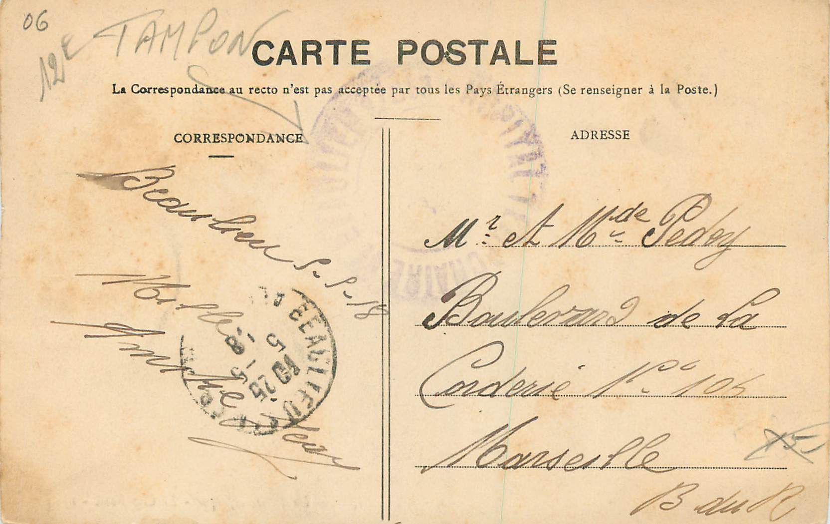 CPA Beaulieu la Petite Afrique le Cap Roux — Rückseite