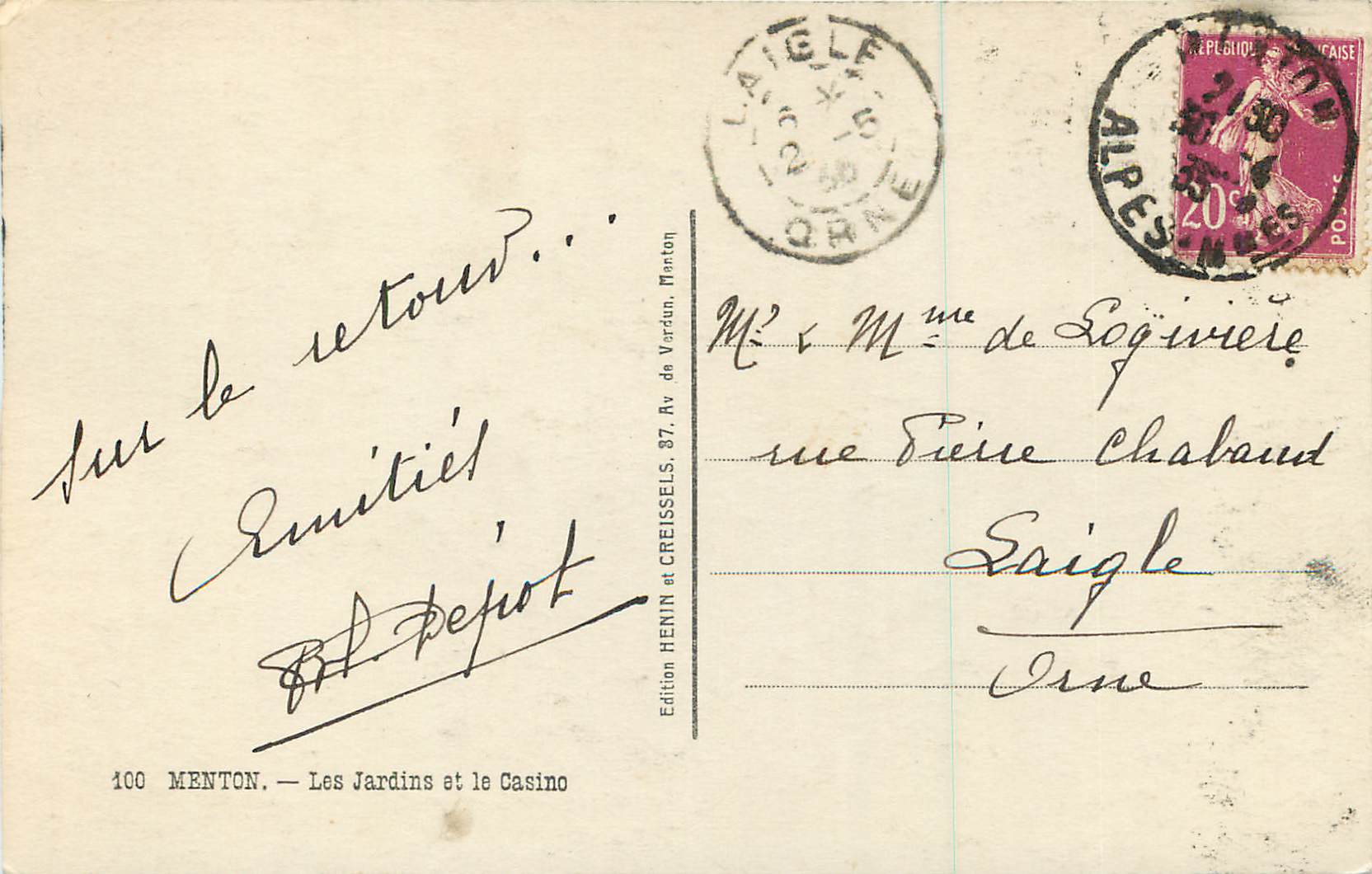 REPRO Menton Les Jardins et le Casino — Verso